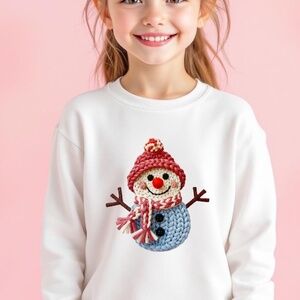 Christmas Faux Yarn Snowman T-shirt Long sleeve Girls  2T - XL Custom made White